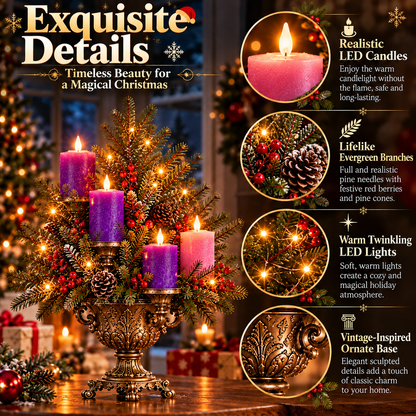 🎄Vintage Christmas Evergreen Candelabra™ – 4-Candle LED Christmas Tree Centerpiece