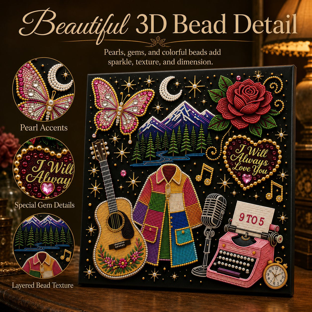 🎤 3D Pearl Country Music Tribute Art Kit – DIY Beaded Keepsake Canvas