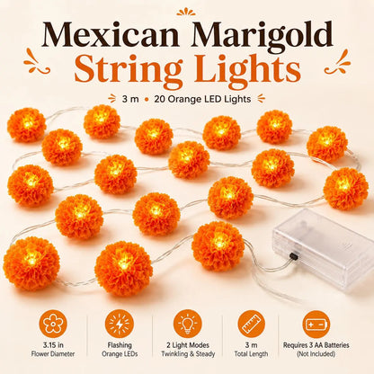 Marigold 20-LED String Lights – 3M Ofrenda, Halloween & Fall Decor
