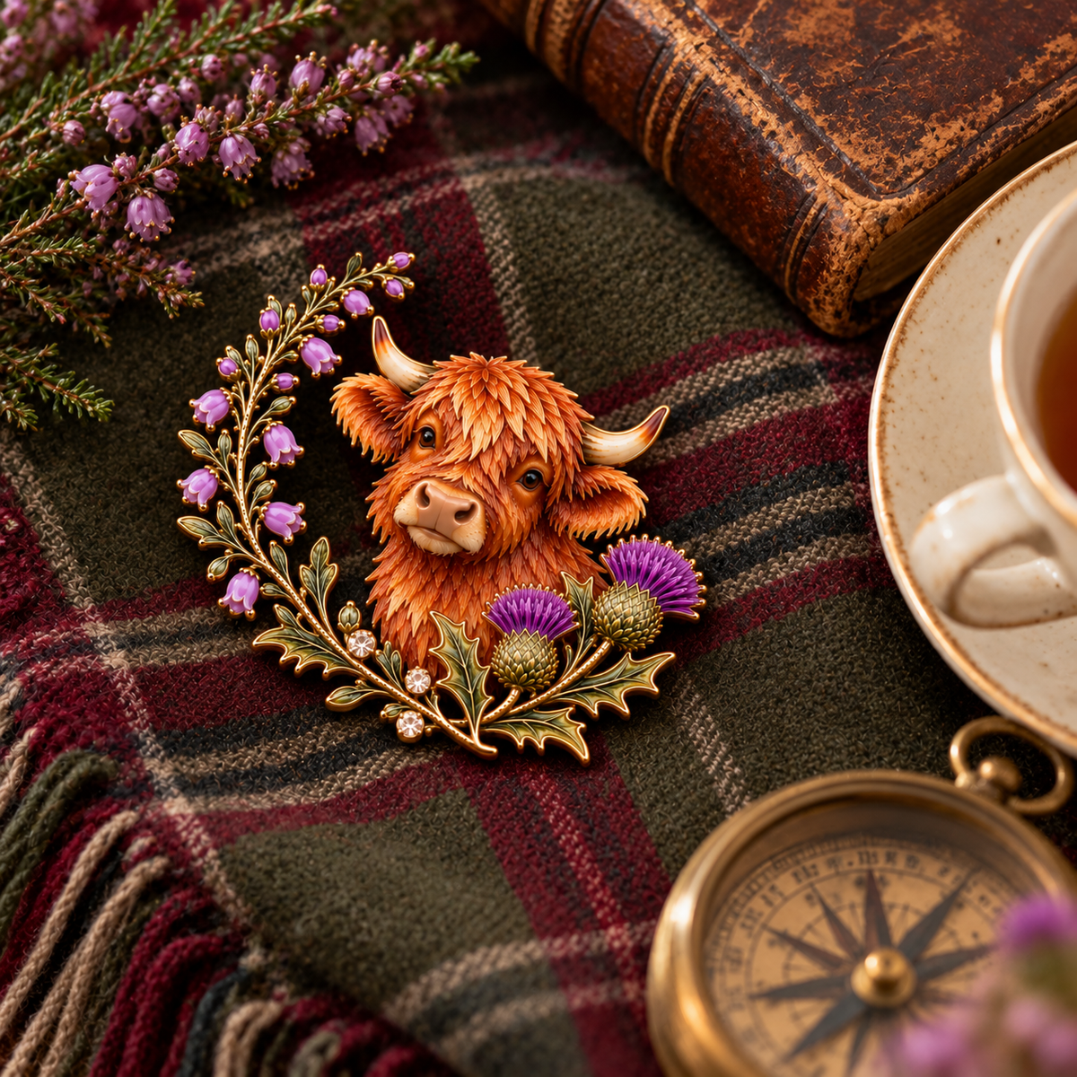 🐮Highland Spirit™ – Scottish Cow & Thistle Heritage Brooch