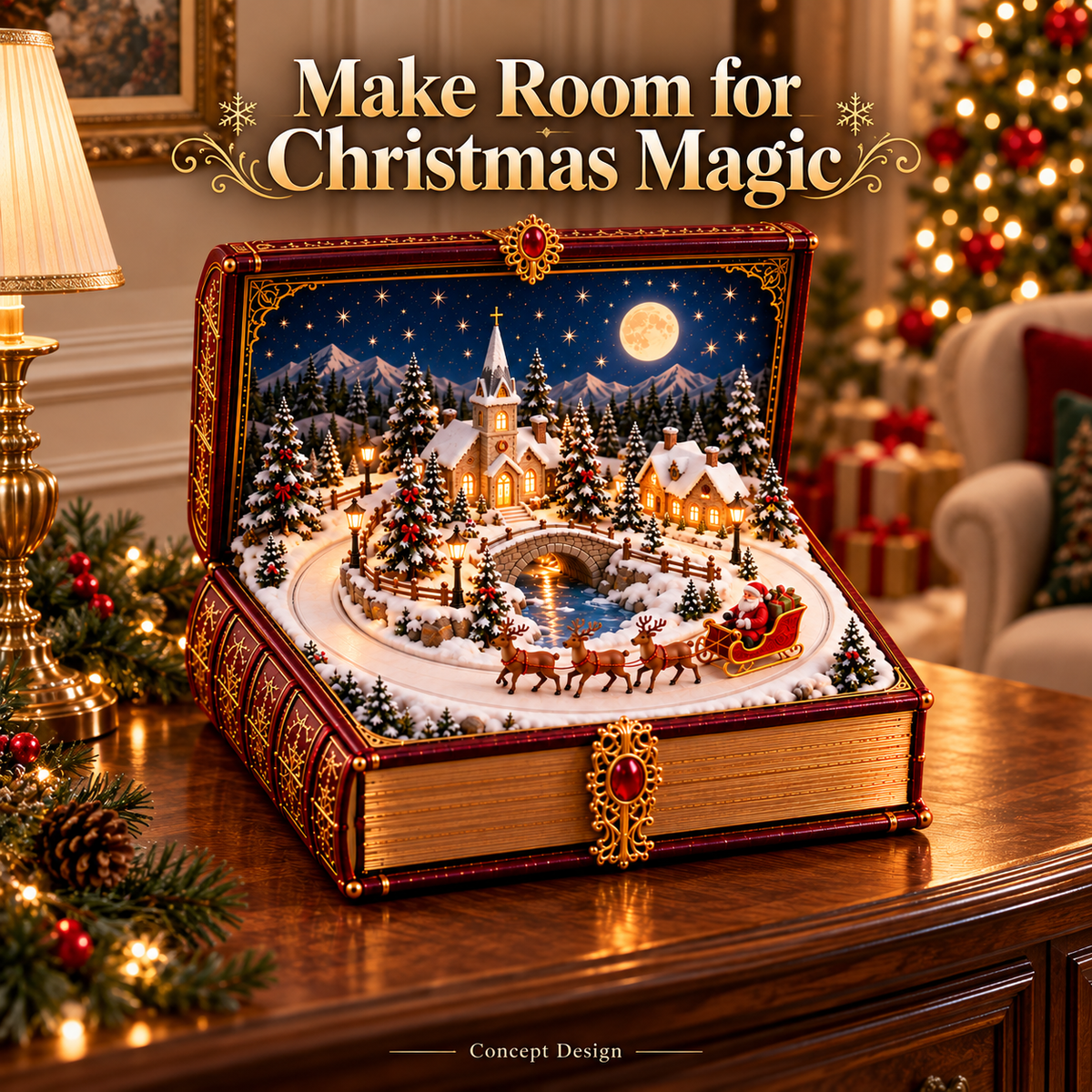 🎄 Christmas Magic Storybook – Light-Up Christmas Village Music Box