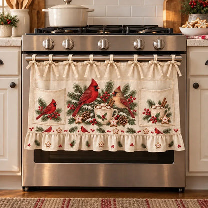 🎄 Christmas Kitchen Tie-On Skirt | Festive Holiday Designs with Pockets & Ruffled Trim