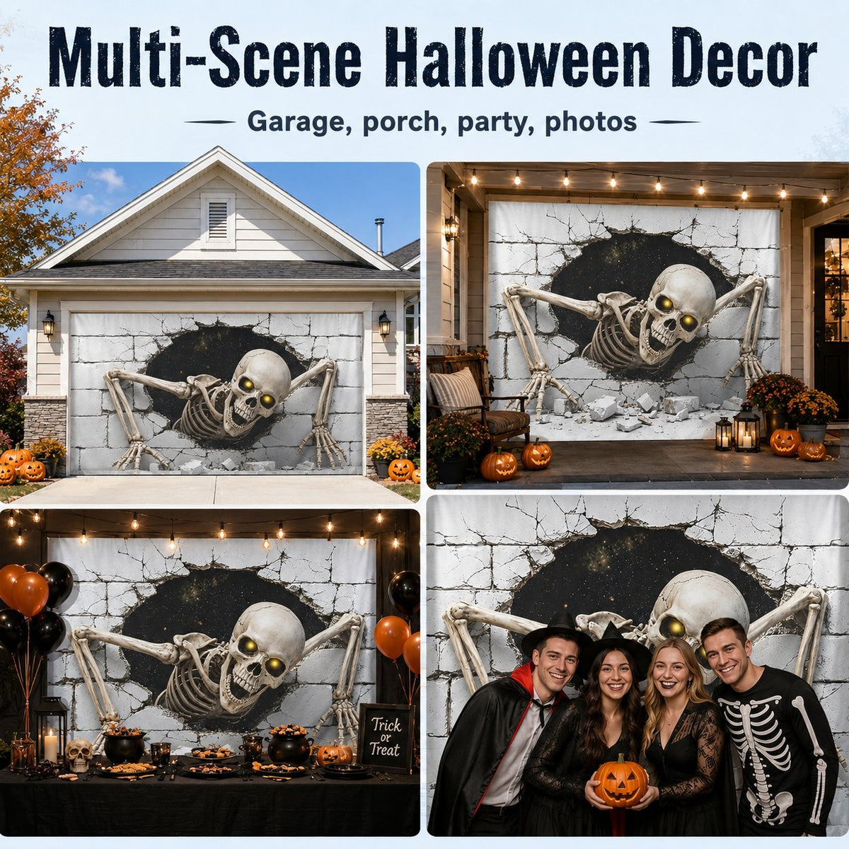 👻Scary Skeleton Breakthrough Garage Door Banner