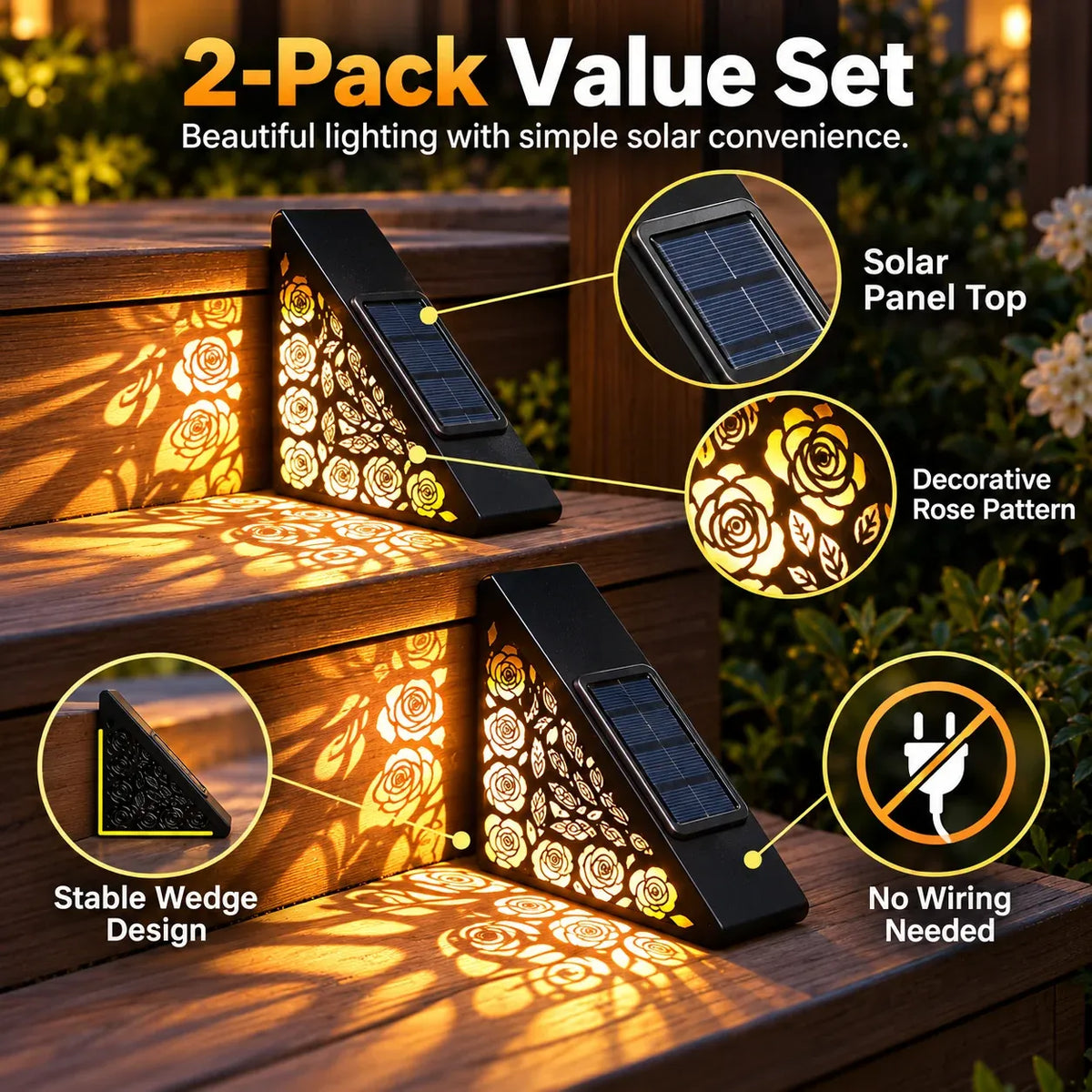 🔥Hot sales✨2-Pack Solar Step Lights | Dusk-to-Dawn Outdoor Lighting with IP65 Weather Resistance & No Wiring 🌙