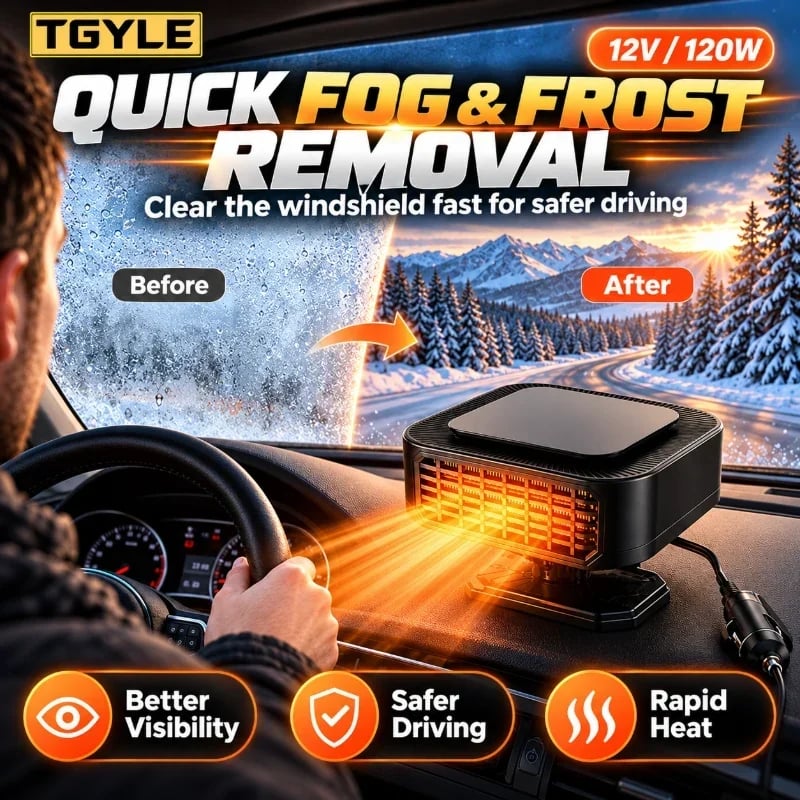 🔥Portable Car Heater Defroster with 360-Degree Rotating Base