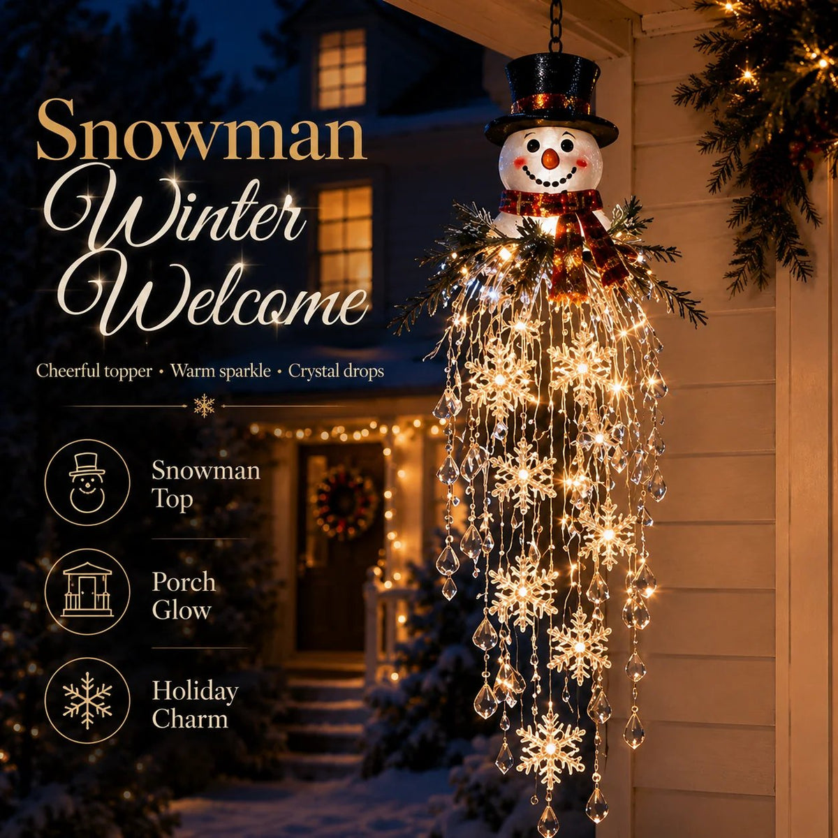Crystal Cascade Christmas Light™ – Hanging Snowflake & Crystal LED Porch Décor ✨❄️