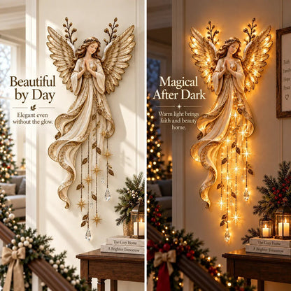 👼🌙Guardian Angel Starfall Cascade™ – Lighted Faith & Blessing Christmas Wall Decor✨