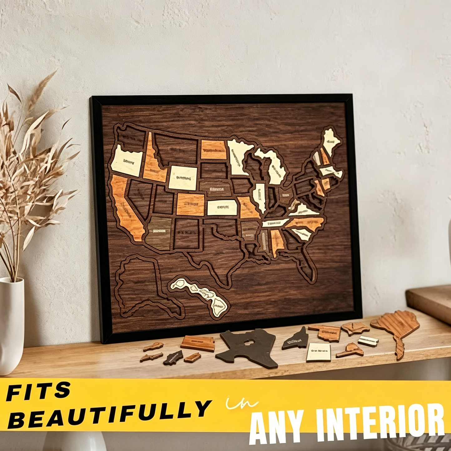🔥Last Day 50% OFF -🇺🇸 Wooden USA Travel Map Puzzle🧩A Stylish Way to Track Your Journey
