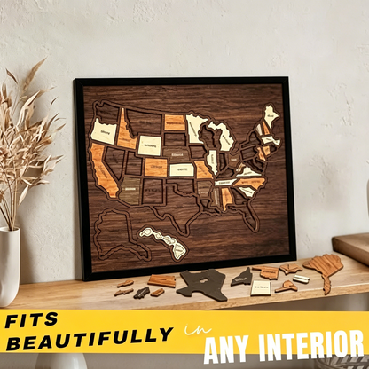 🔥Last Day 50% OFF -🇺🇸 Wooden USA Travel Map Puzzle🧩A Stylish Way to Track Your Journey