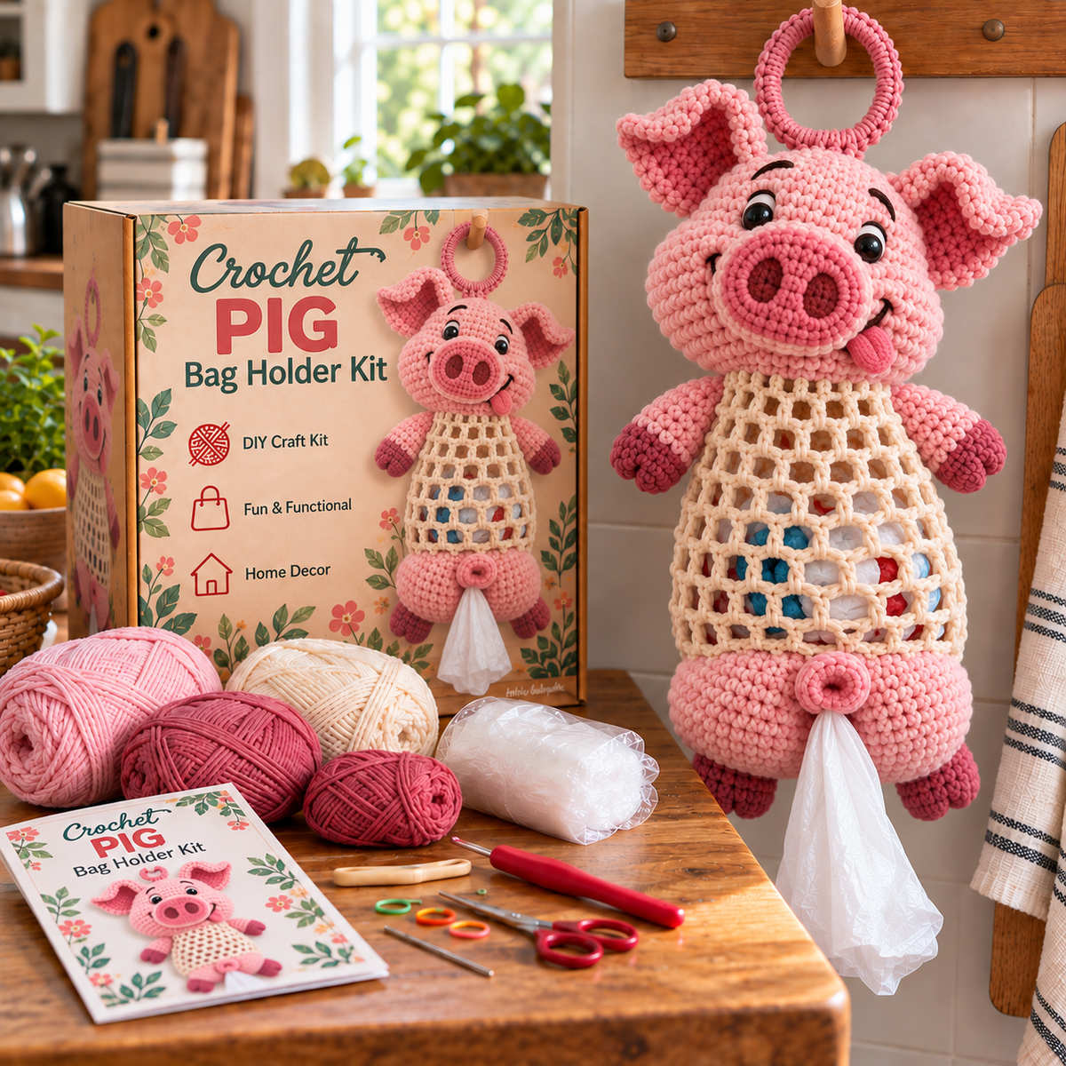 🔥Crochet Animal Bag Holder DIY Kit – Cute & Functional Hanging Storage Craft Kit🎁