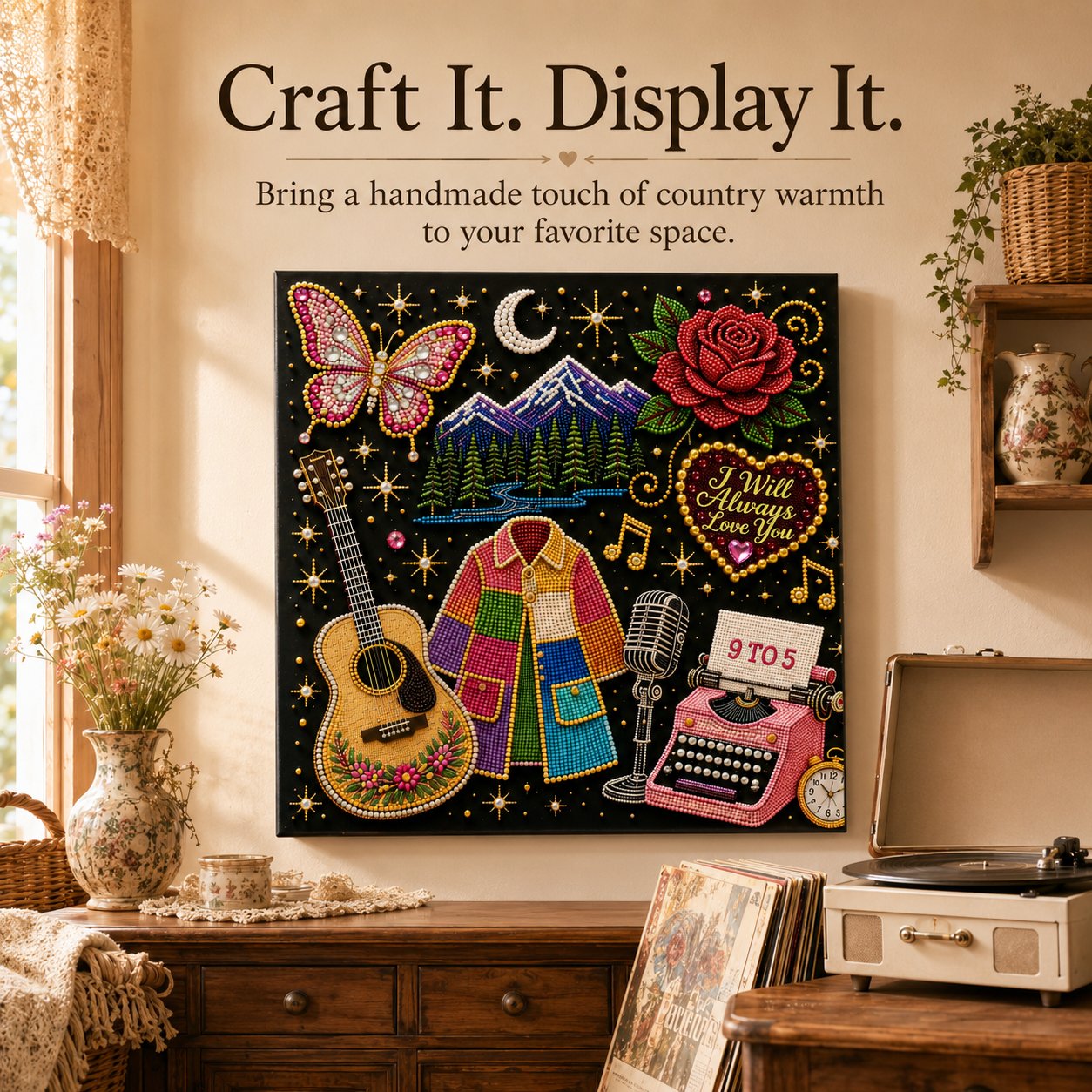 🎤 3D Pearl Country Music Tribute Art Kit – DIY Beaded Keepsake Canvas