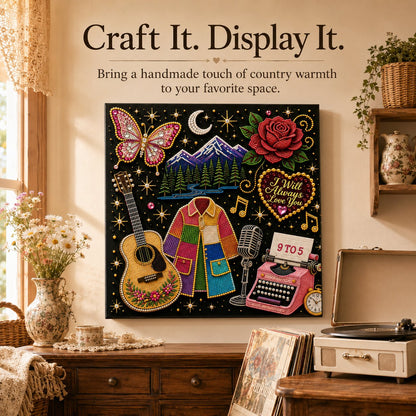 🎤 3D Pearl Country Music Tribute Art Kit – DIY Beaded Keepsake Canvas