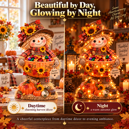 🍂 Harvest Buddy™ – Lighted Scarecrow Candy Bowl & Thanksgiving Centerpiece