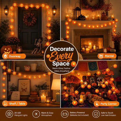 Marigold 20-LED String Lights – 3M Ofrenda, Halloween & Fall Decor