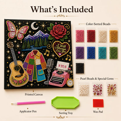 🎤 3D Pearl Country Music Tribute Art Kit – DIY Beaded Keepsake Canvas