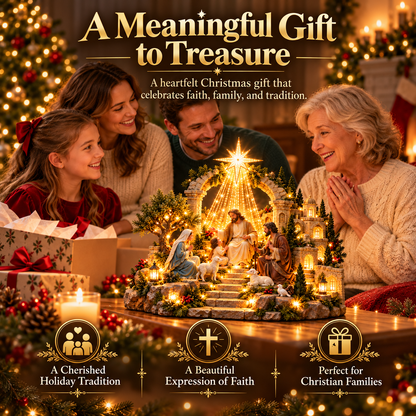 ✝️✨ Bethlehem's Blessing™ – 3D Lighted Jesus Christmas Village with Radiant Star of Bethlehem