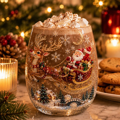 ✨🎅 LAST DAY 49% OFF –🎄 ✨ Magical Christmas 3D Glass Cup | Raised Festive Artwork, Sparkling Details & Holiday Gift Drinkware 🎅💎
