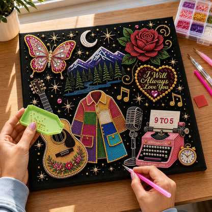 🎤 3D Pearl Country Music Tribute Art Kit – DIY Beaded Keepsake Canvas