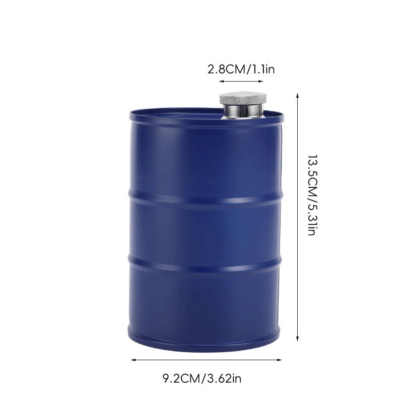 🛢️ Vintage Oil Drum Flask – Stainless Steel Camping & Travel Beverage Bottle