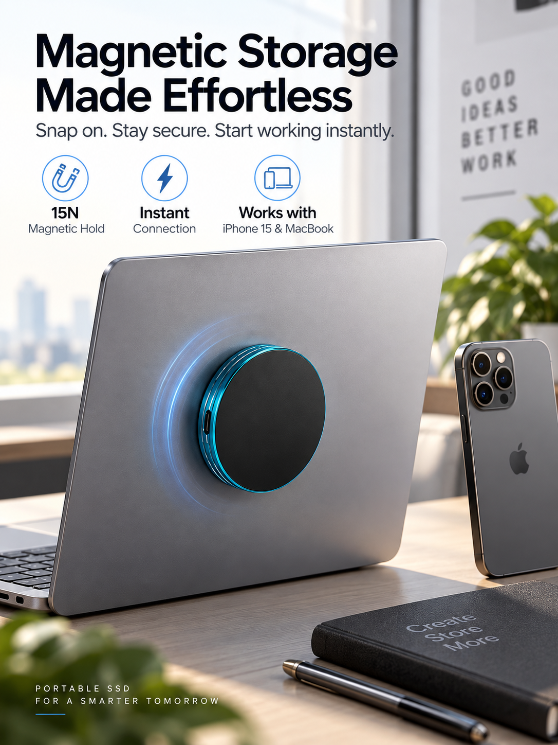 Magnetic Portable SSD – Anti-Lost USB-C External Solid State Drive