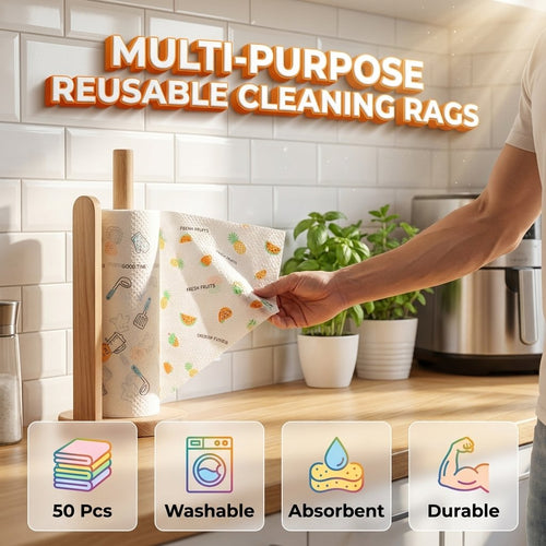 50-Piece Reusable Cleaning Cloth Roll – Washable Tear-Off Kitchen & Home Rags