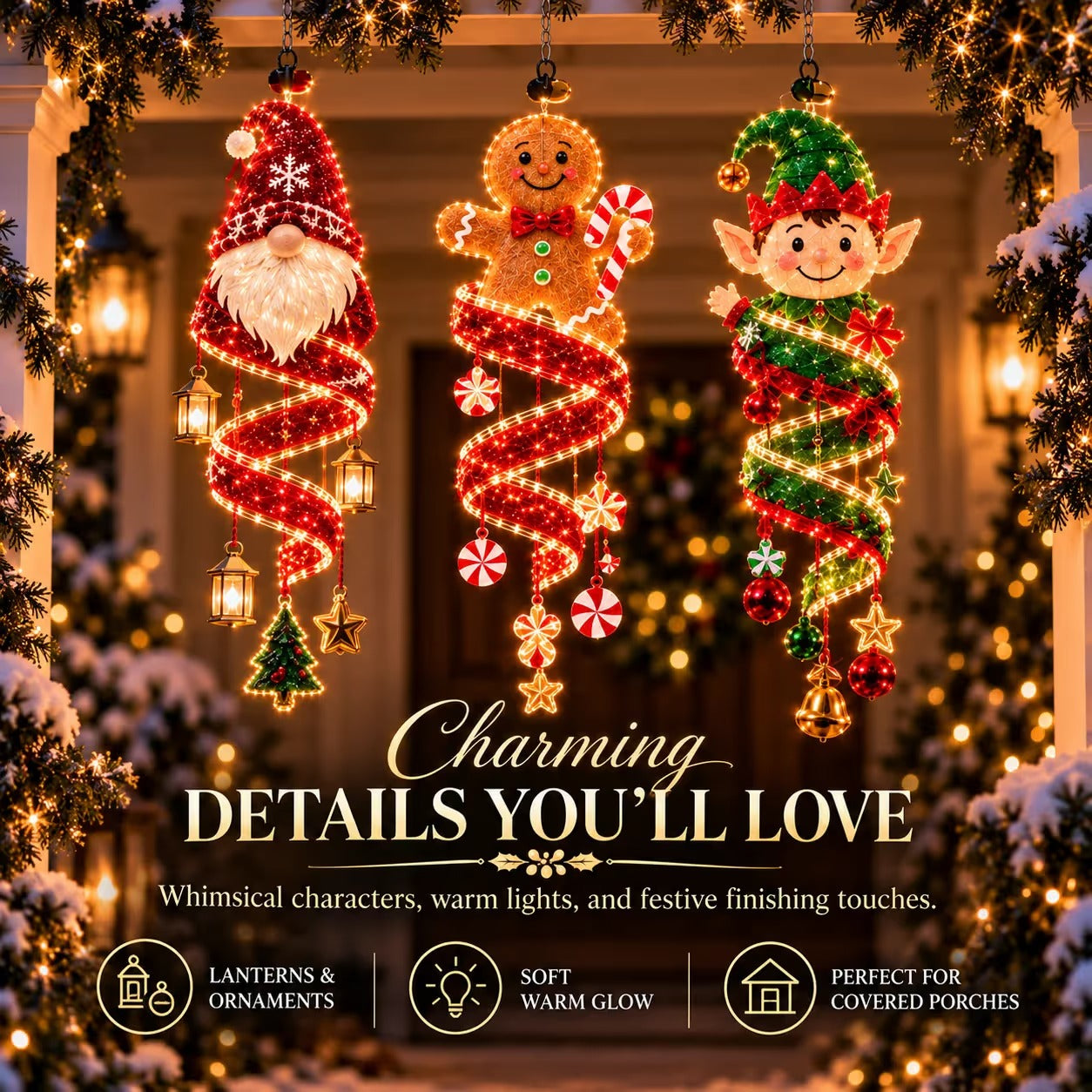 ✨Christmas Elf Spiral Hanging LED Light – Glowing Holiday Porch & Window Decor