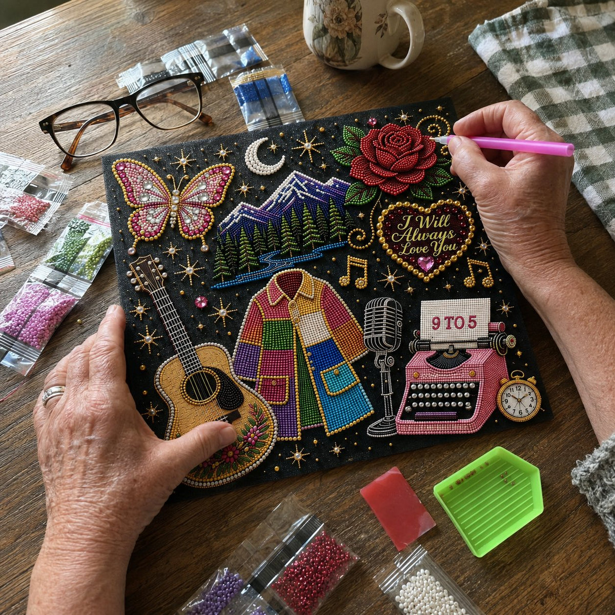 🎤 3D Pearl Country Music Tribute Art Kit – DIY Beaded Keepsake Canvas