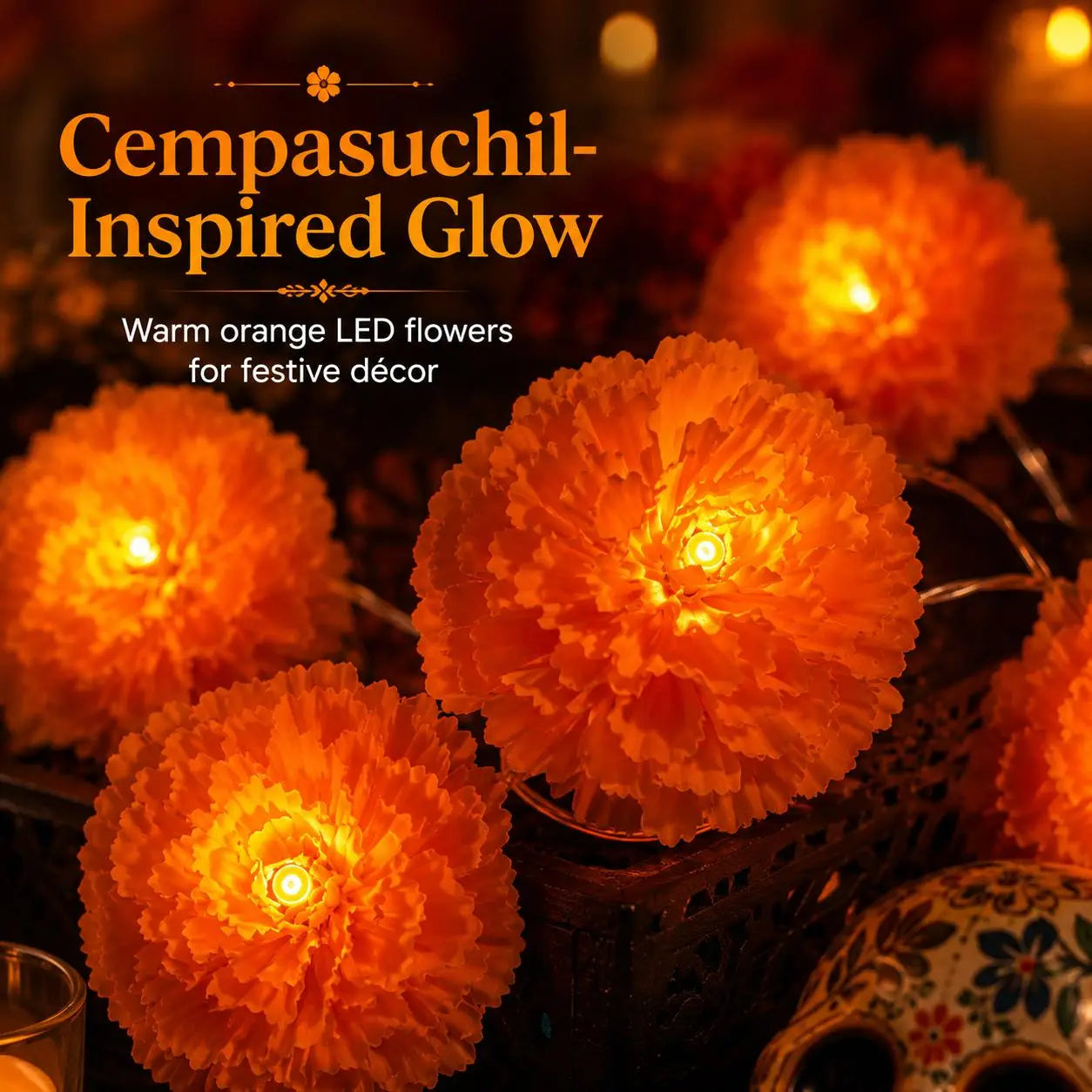 Marigold 20-LED String Lights – 3M Ofrenda, Halloween & Fall Decor