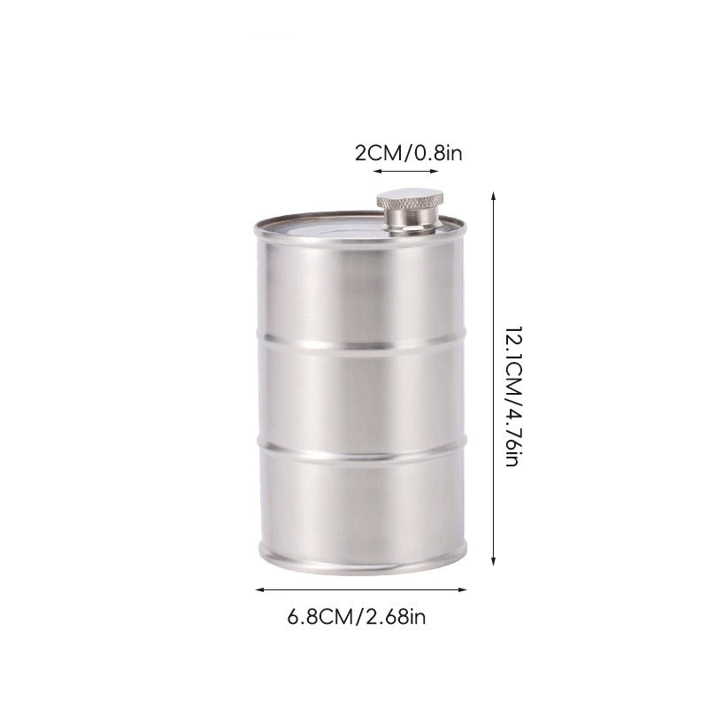 🛢️ Vintage Oil Drum Flask – Stainless Steel Camping & Travel Beverage Bottle
