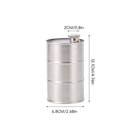 🛢️ Vintage Oil Drum Flask – Stainless Steel Camping & Travel Beverage Bottle