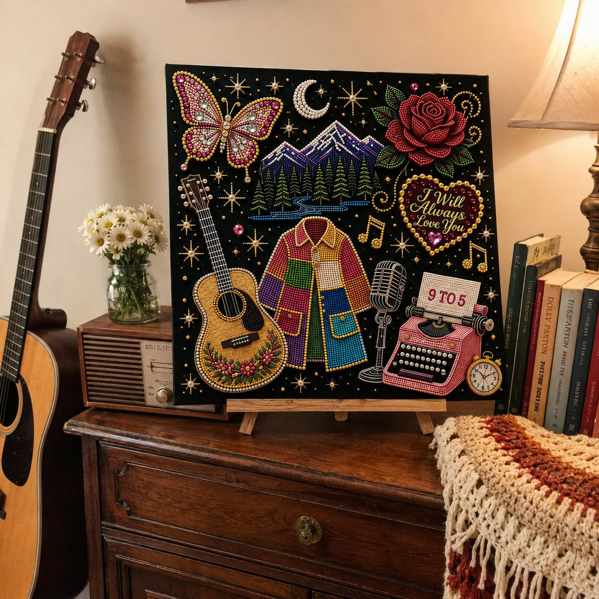🎤 3D Pearl Country Music Tribute Art Kit – DIY Beaded Keepsake Canvas