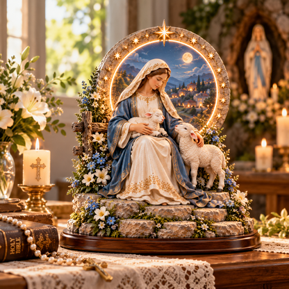 ✝️ Light of Grace™ – 3D Lighted Jesus & Virgin Mary Shepherd Blessing Sculptures