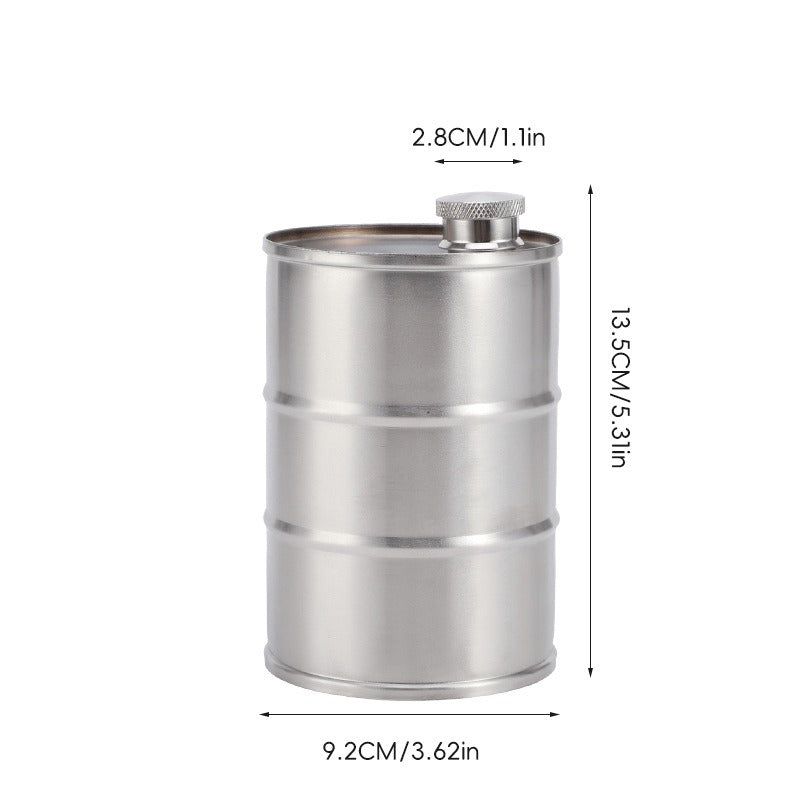 🛢️ Vintage Oil Drum Flask – Stainless Steel Camping & Travel Beverage Bottle