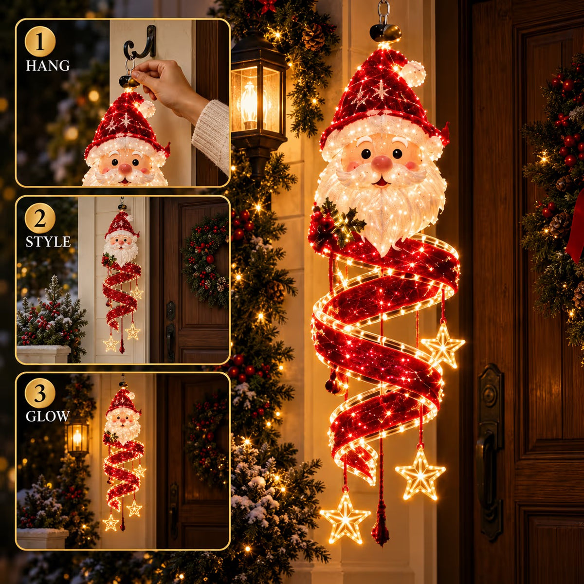 ✨Christmas Elf Spiral Hanging LED Light – Glowing Holiday Porch & Window Decor