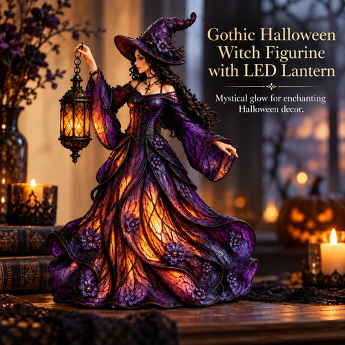 🧙‍♀️ Enchanted Gothic Witch Lantern™ – Lighted Halloween Figurine for Mantel & Home Decor