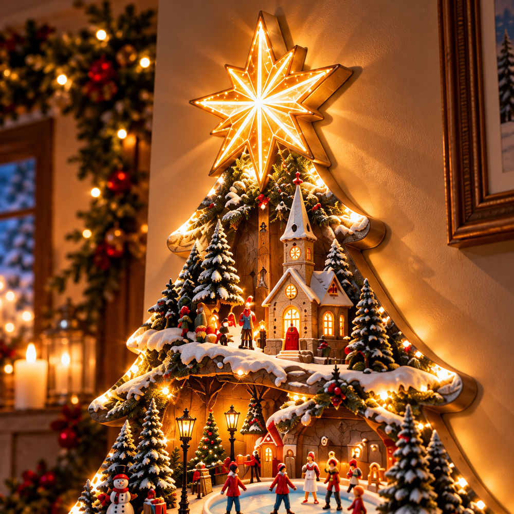 Glowing Christmas tree village wall decoration