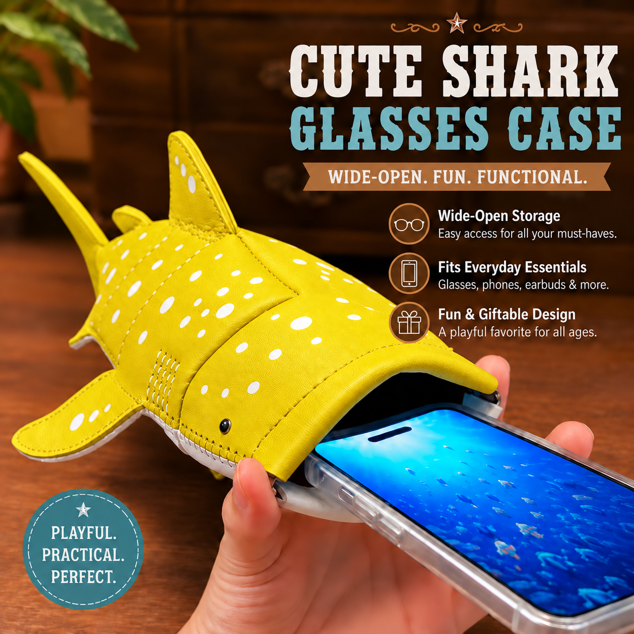 🔥Last Day 49% OFF - 🦈🌊Cute Shark Glasses Case | Shark-Shaped Storage Pouch For Everyday Essentials🌊