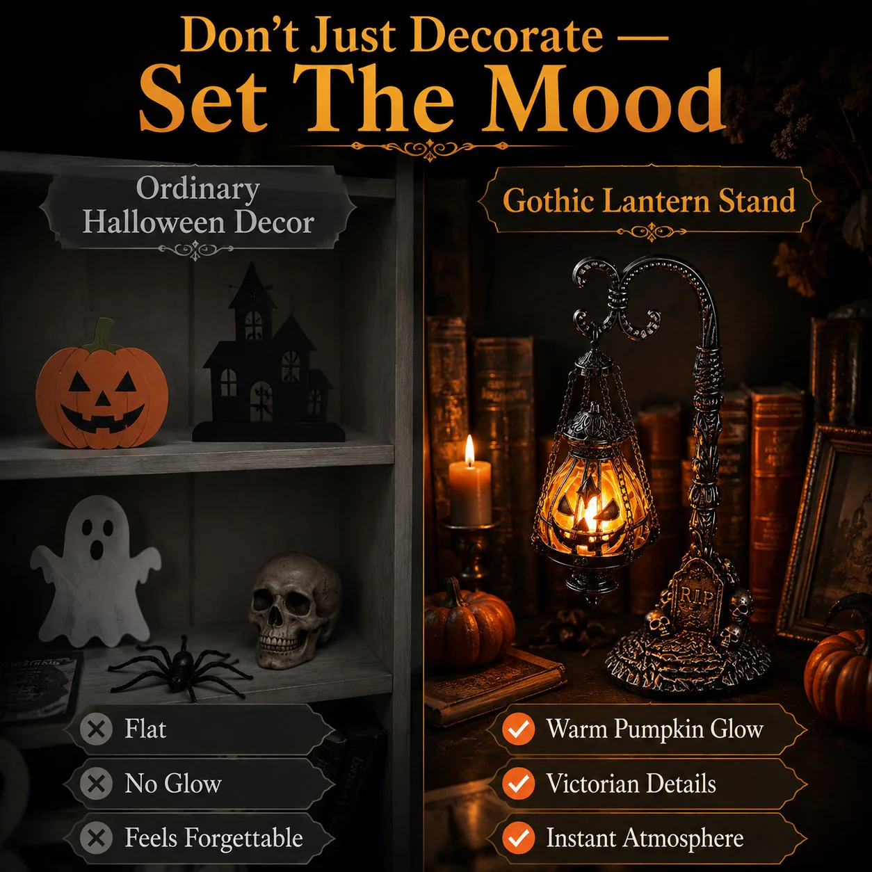 🔥 Last Day 50% OFF 🎃 Gothic Pumpkin Lantern Stand | Warm Orange LED Glow & Haunted Victorian Decor🕯️