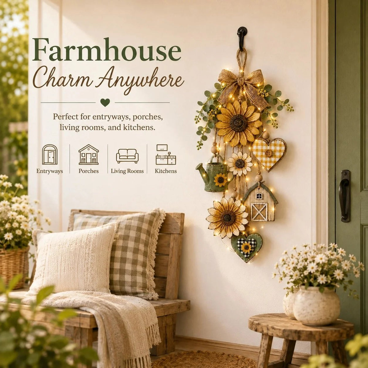 🥳2026 HOT SALE- 50% OFF🌻Rustic Wooden Garden-Themed Hanging Ornament with Remote Control Fairy Lights