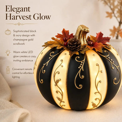 🎉Lighted Black & Ivory Pumpkin Decor with Remote