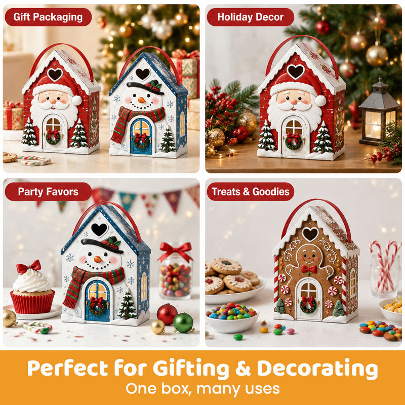 🏠🎄 Christmas Cottage Handle Gift Box — 5 Festive Designs, House‑Shaped Packaging with Carry Handle