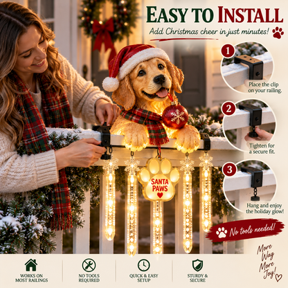 🐾 Santa Paws Christmas Porch Glow – Lighted Dog Railing Decor 🎄✨