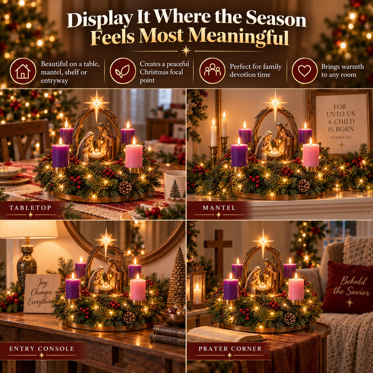 ✝️ Lighted Nativity Advent Wreath – A Sacred 4-Week Christmas Tradition
