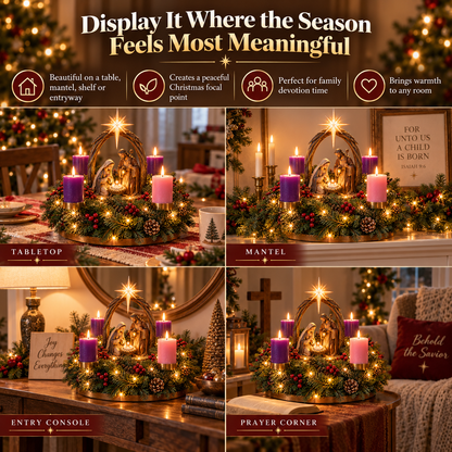 ✝️ Lighted Nativity Advent Wreath – A Sacred 4-Week Christmas Tradition