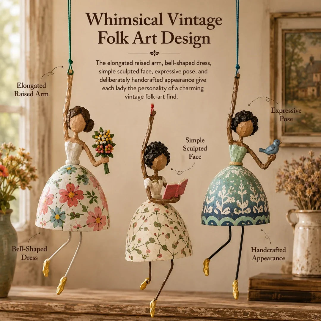 💐 Whimsical Dancing Lady Hanging Ornament – Charming Swaying Folk-Art Decor for Porch & Home
