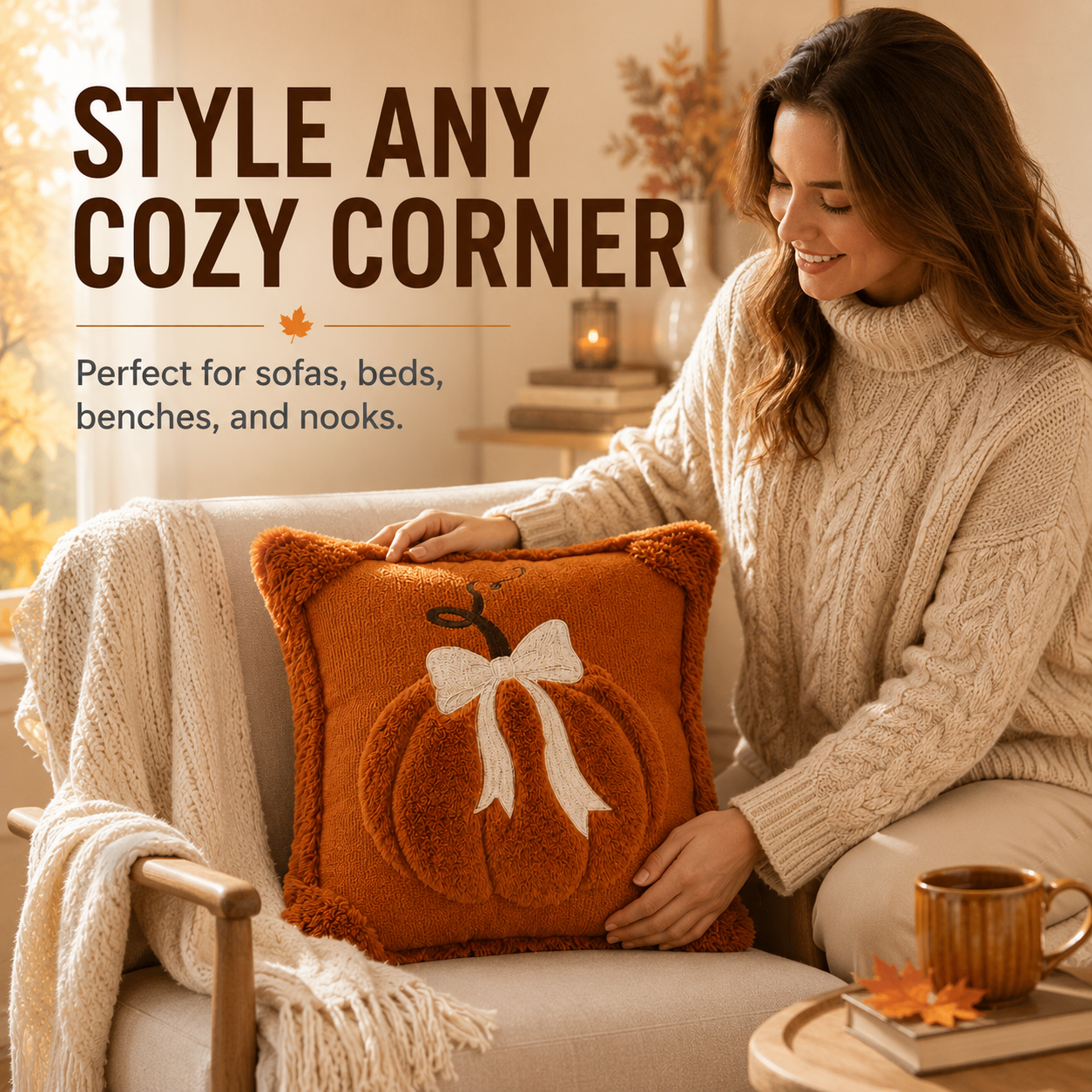Jacquard Pumpkin Pillow Covers – 18x18 Inch