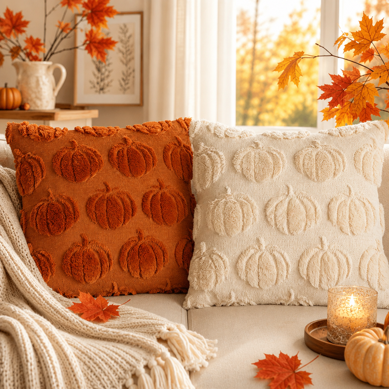 Jacquard Pumpkin Pillow Covers – 18x18 Inch