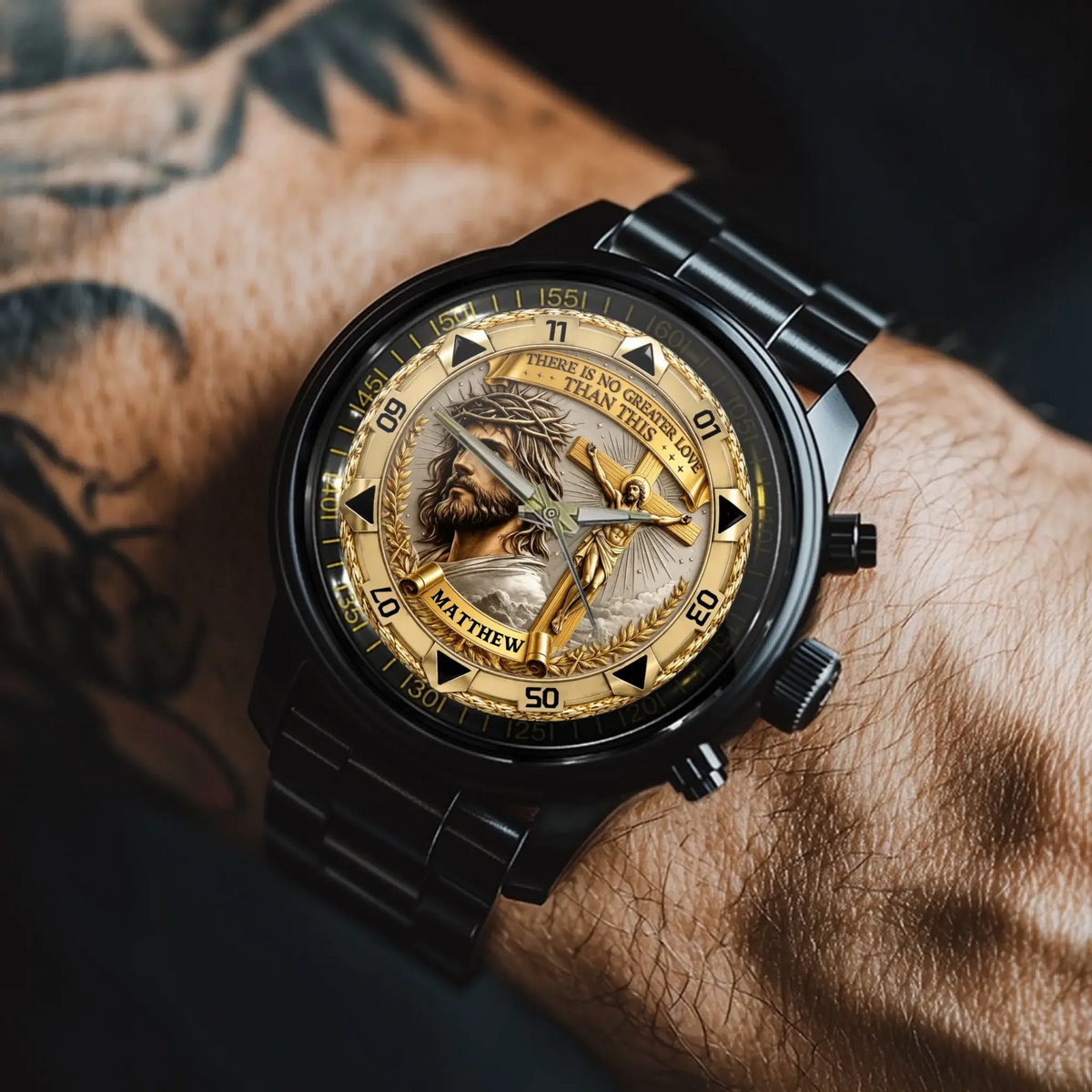 Christian Crucifix Watch worn on wrist