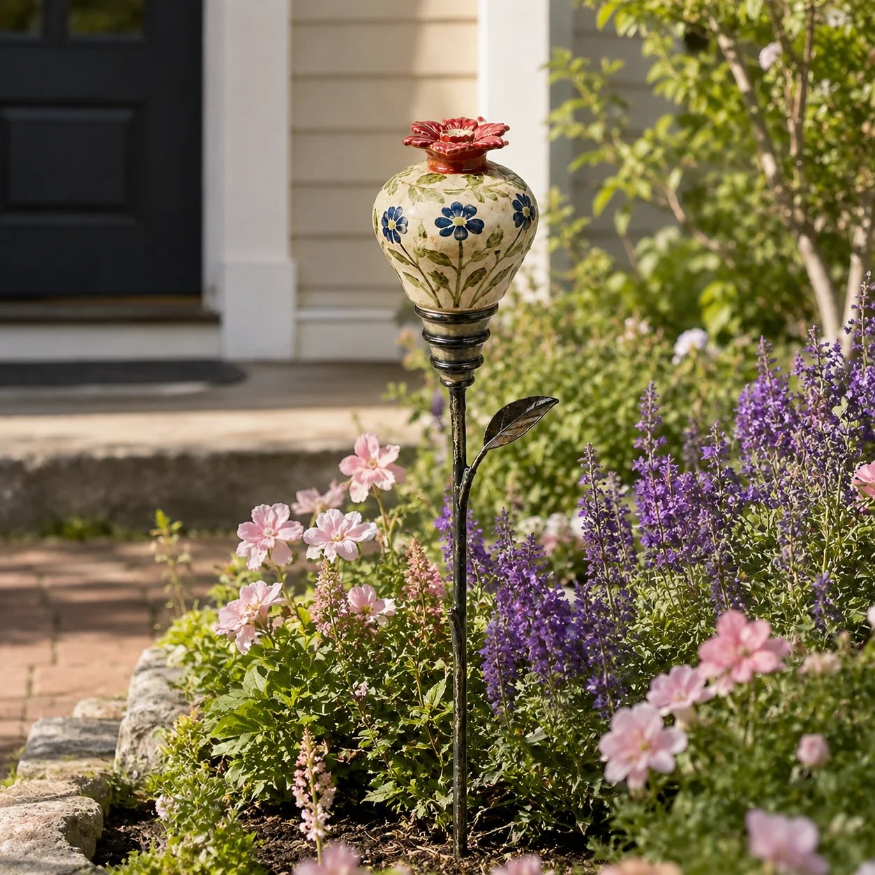 🔥Last Day 49% OFF🌺 Vintage Ceramic Hummingbird Feeder Garden Stake — Handcrafted Floral Bird Feeder Decoration