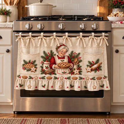 🎄 Christmas Kitchen Tie-On Skirt | Festive Holiday Designs with Pockets & Ruffled Trim